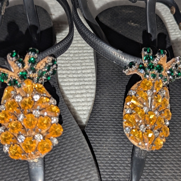Black and Orange Sandals with Ornate Embellishments - Picture 2 of 6